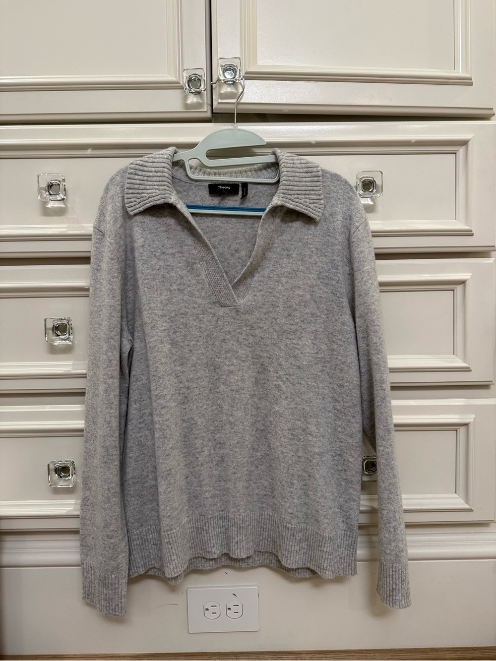 Theory Light Gray Collared V-Neck Sweater